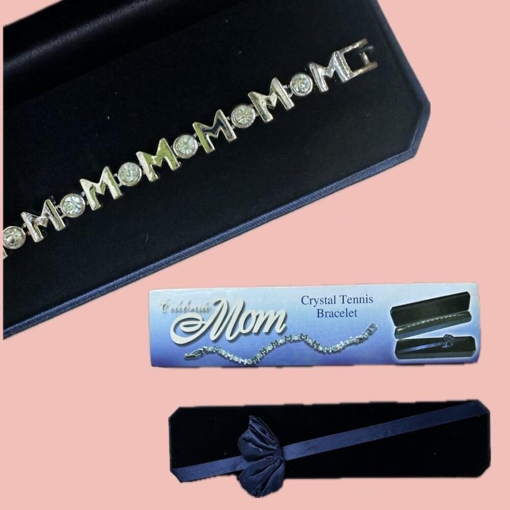 NIB Celebrate Mom Crystal Tennis Bracelet – Silver Tone Rhinestone Gift